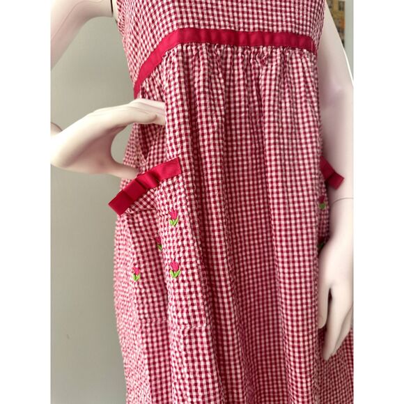 Vintage Pink Gingham Tulip Cottagecore Dress Sleeveless Midi Bow Pockets JR S - Picture 3 of 7